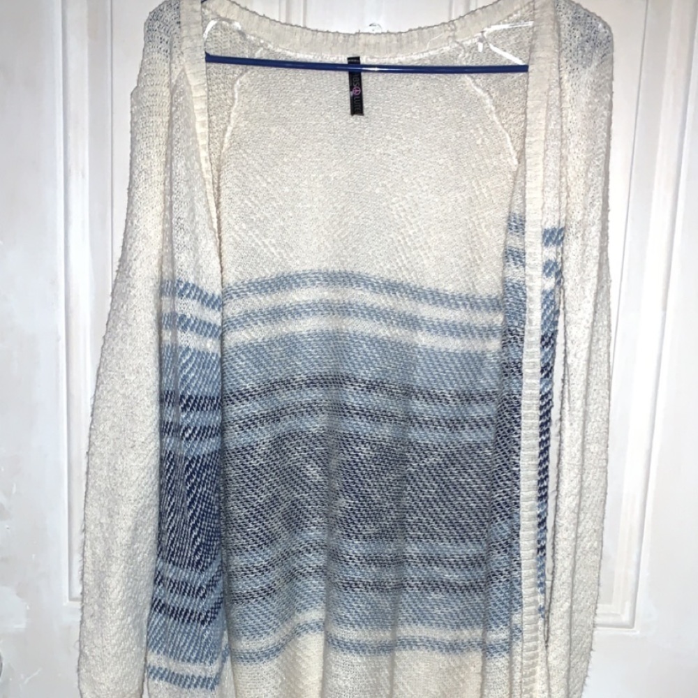 Large white and blue cardigan